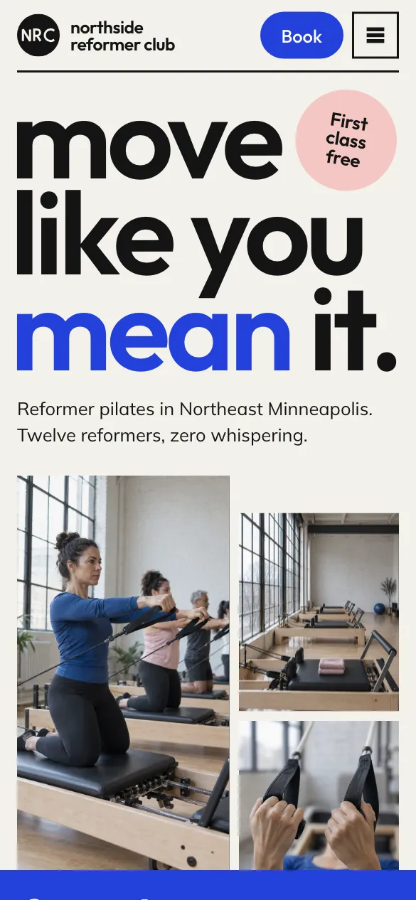 The Northside Reformer Club website on a phone.