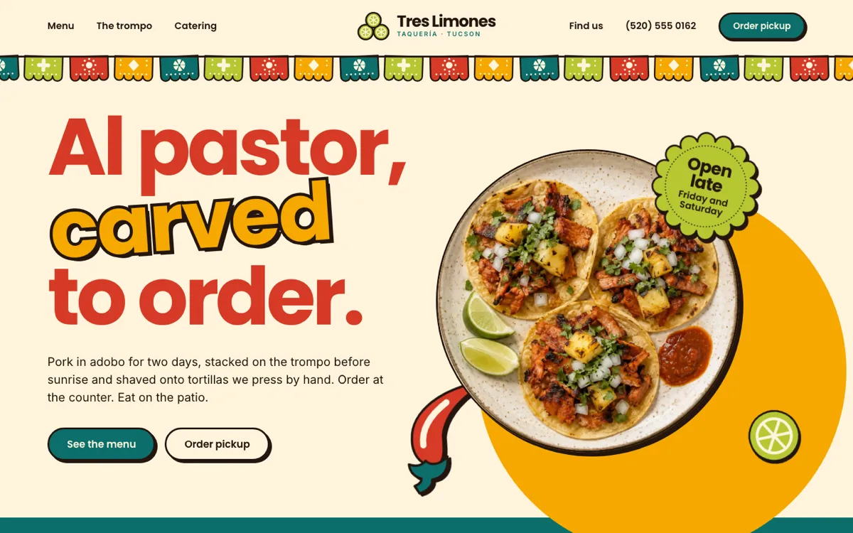 The first screen of the Tres Limones website.
